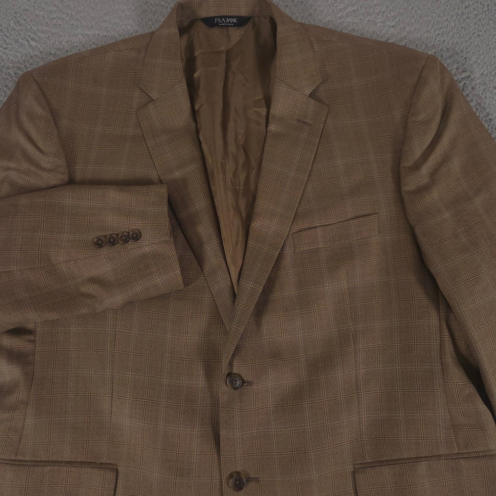 Jos A Bank Blazer Mens 48R Brown Signature Collection Silk Wool Plaid Sport Coat